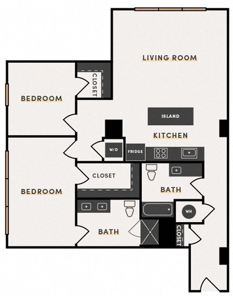 Floor plan for 2 beds, 2 baths, 1189 sqft
